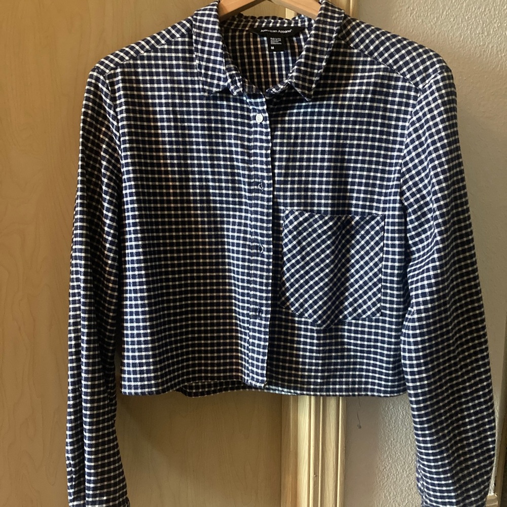 American apparel plaid button down long sleeve crop fit